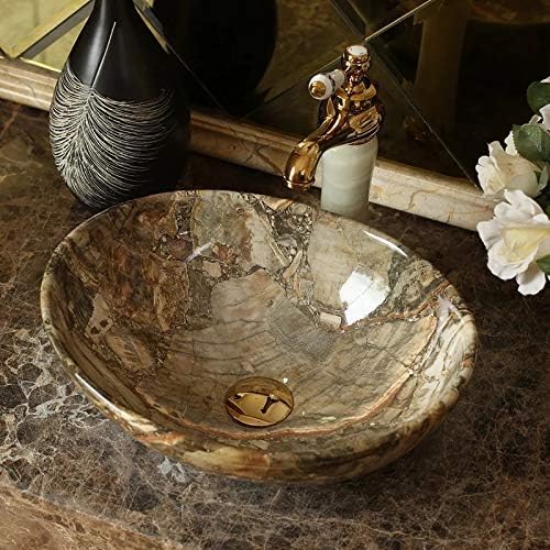 BASSINO Ceramic Italian Marble Printed Glossy Finish Table Top Countertop Basin (Green Marble, 410x340x145mm)