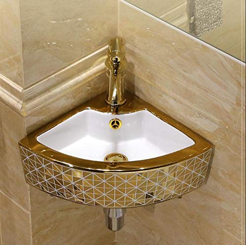 BASSINO Design Wash Basin Ceramic Tabletop Marble Bathroom Sink/Countertop Vessel Sink for Bathroom & Living Room - 435 x 320 x 130 mm (Gold)