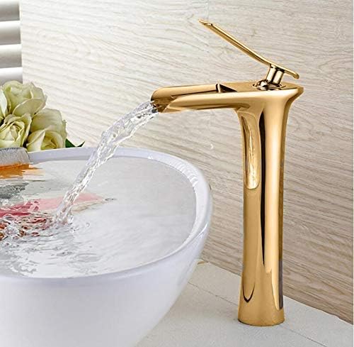 BASSINO Stylish Bathroom Faucet with Single Lever - Waterfall Bathroom Basin Faucet of Brass - Hot and Cold Water Mixer Antique Tap for Bathroom 12 Inches - Gold