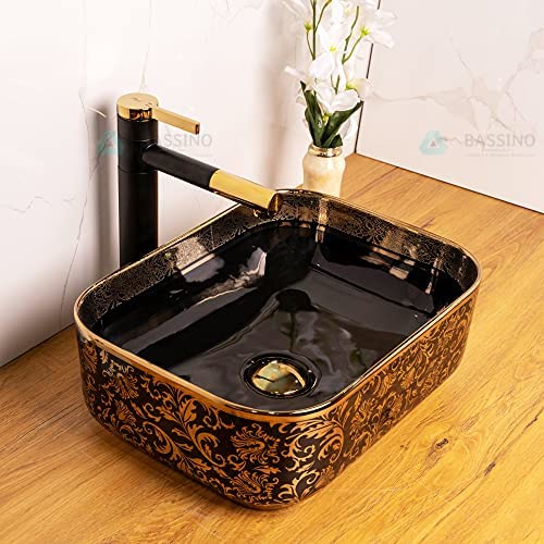 BASSINO Art Wash Basin Countertop, Tabletop Ceramic Bathroom Sink (400x300x140mm, ZX_010)