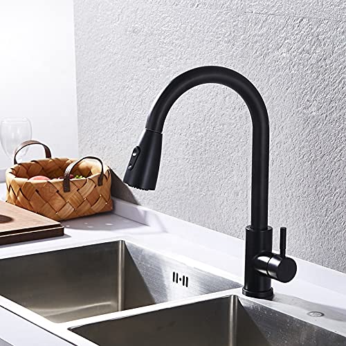 BASSINO Gold Kitchen Faucet with Pull Down Sprayer,Pro-Style Spring Sprayer SS 304 Pull-Down Kitchen Sink Faucet Tap (MATT Black Finish) (BTT-2004)