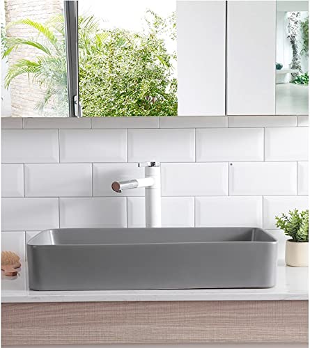 BASSINO Art Wash Basin Countertop, Tabletop Ceramic Bathroom Sink/Basin (600x350x110mm)