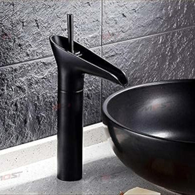 BASSINO Stylish Bathroom Faucet with Single Lever - Waterfall Bathroom Basin Faucet of Brass - Antique Tap for Bathroom 12 Inches (Black Stick)