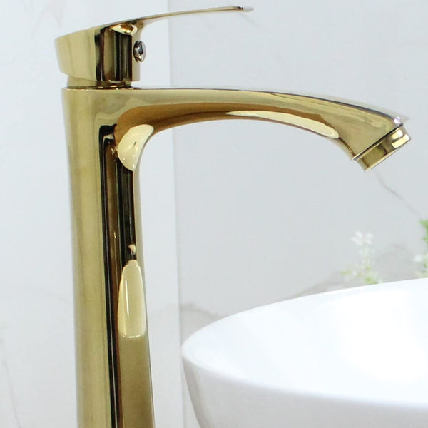 BASSINO Brass Stylish Bathroom Counter top Basin faucets/Pillar Cock tap (12 inch) (Gold)