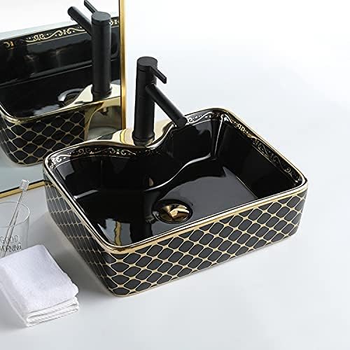 BASSINO Wash Basin Countertop, Tabletop Ceramic Bathroom Sink/Basin, 480x370x135mm, Polished finish (Black)