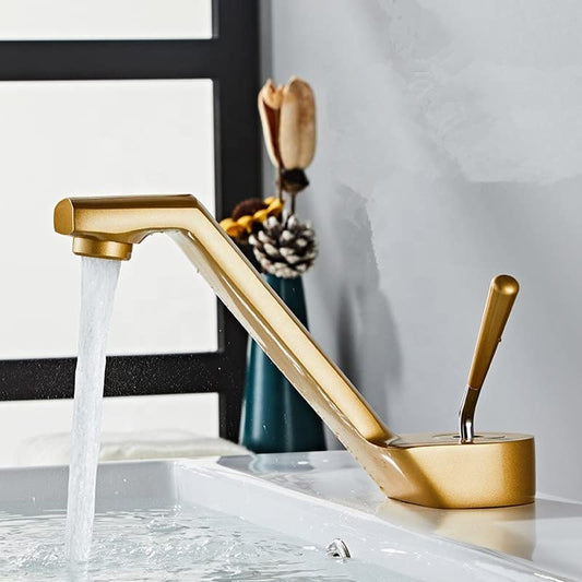 BASSINO Stylish Bathroom Faucet with Single Lever - Waterfall Bathroom Basin Faucet of Brass - Hot and Cold Water Mixer Antique Tap for Bathroom (Gold)