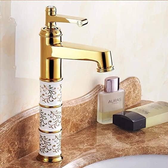 BASSINO Stylish Bathroom Faucet with Single Lever -Bathroom Basin Faucet of Brass - Hot and Cold Water Mixer Tap for Bathroom (Gold) BTT_2071
