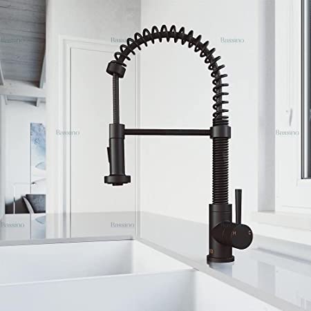 BASSINO Kitchen Faucet Brass Single Lever Kitchen Sink Tap Faucet Mixer Tap Pullout Sprayer with Multi-Function Spray Head Technology Sink Faucet 360° Rotatable Kitchen Water Tap (Black) BTT-2100