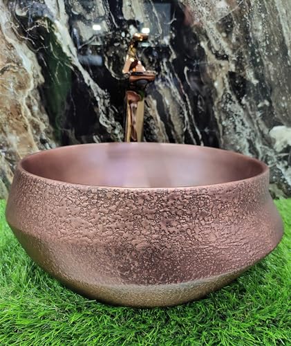 BASSINO Table top Basin Dimension 400x370x155mm Countertop, Tabletop Ceramic Bathroom Sink/Basin, Copper Color matt Finish