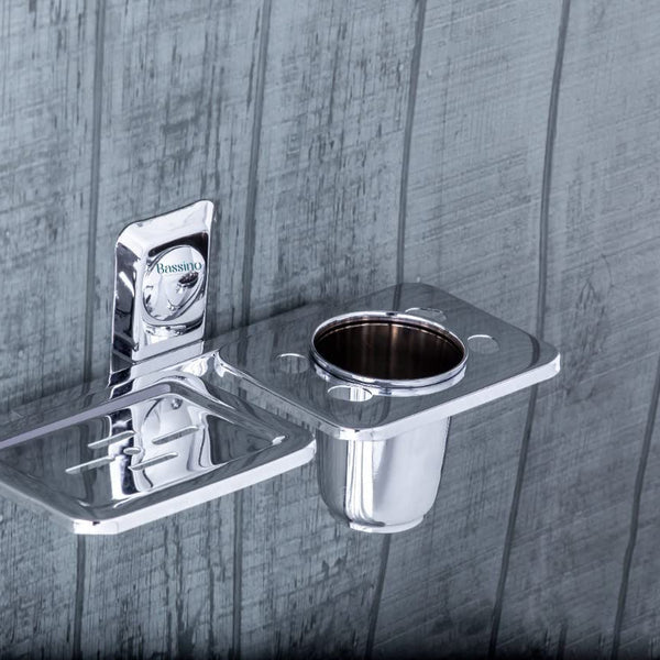 Bassino Stainless Steel Bathroom SOAP Dish with Toothbrush Holder/Soap Stand/Soap Dish for Batroom/Bathroom Accessories (Chrome Finish) (SOAP Dish with Toothbrush Holder) – Made in India