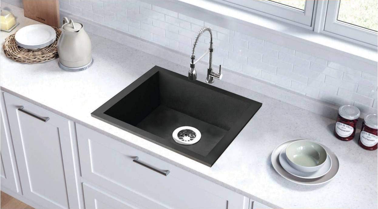 BASSINO Granite/Quartz Kitchen Sink (21 x 18 x 8 inch) (BLACK)