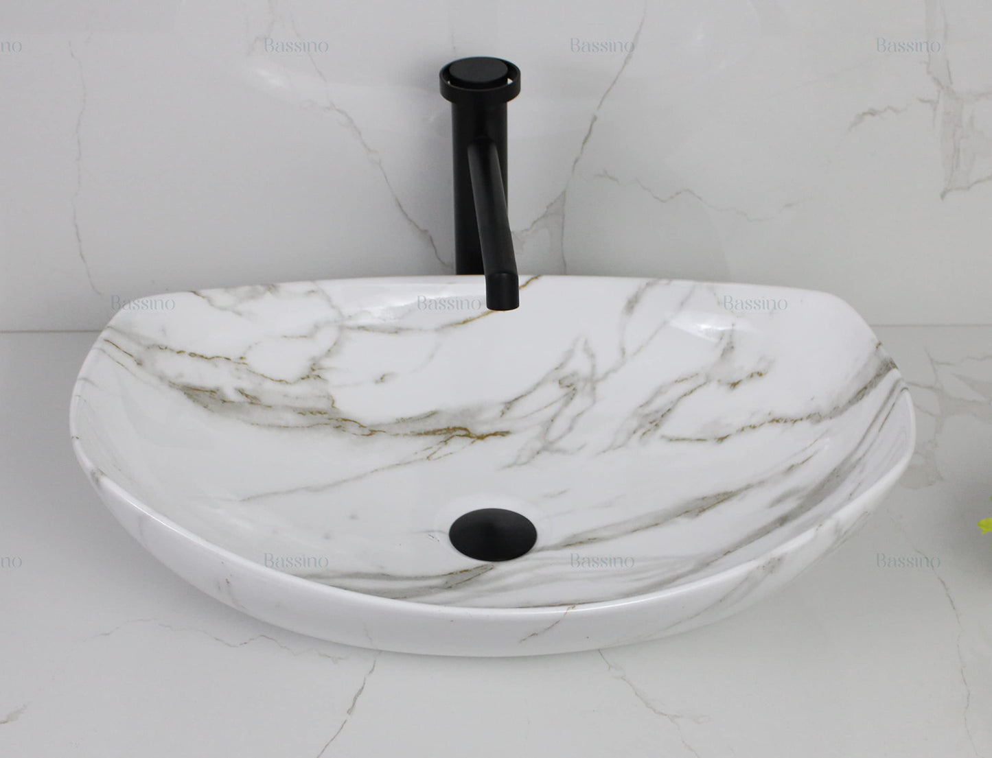 BASSINO Art Wash Basin Countertop, Tabletop Ceramic Bathroom Sink/Basin (SATVARIO MARBLE) (550 x 400 x 155 MM) - BTT-1437