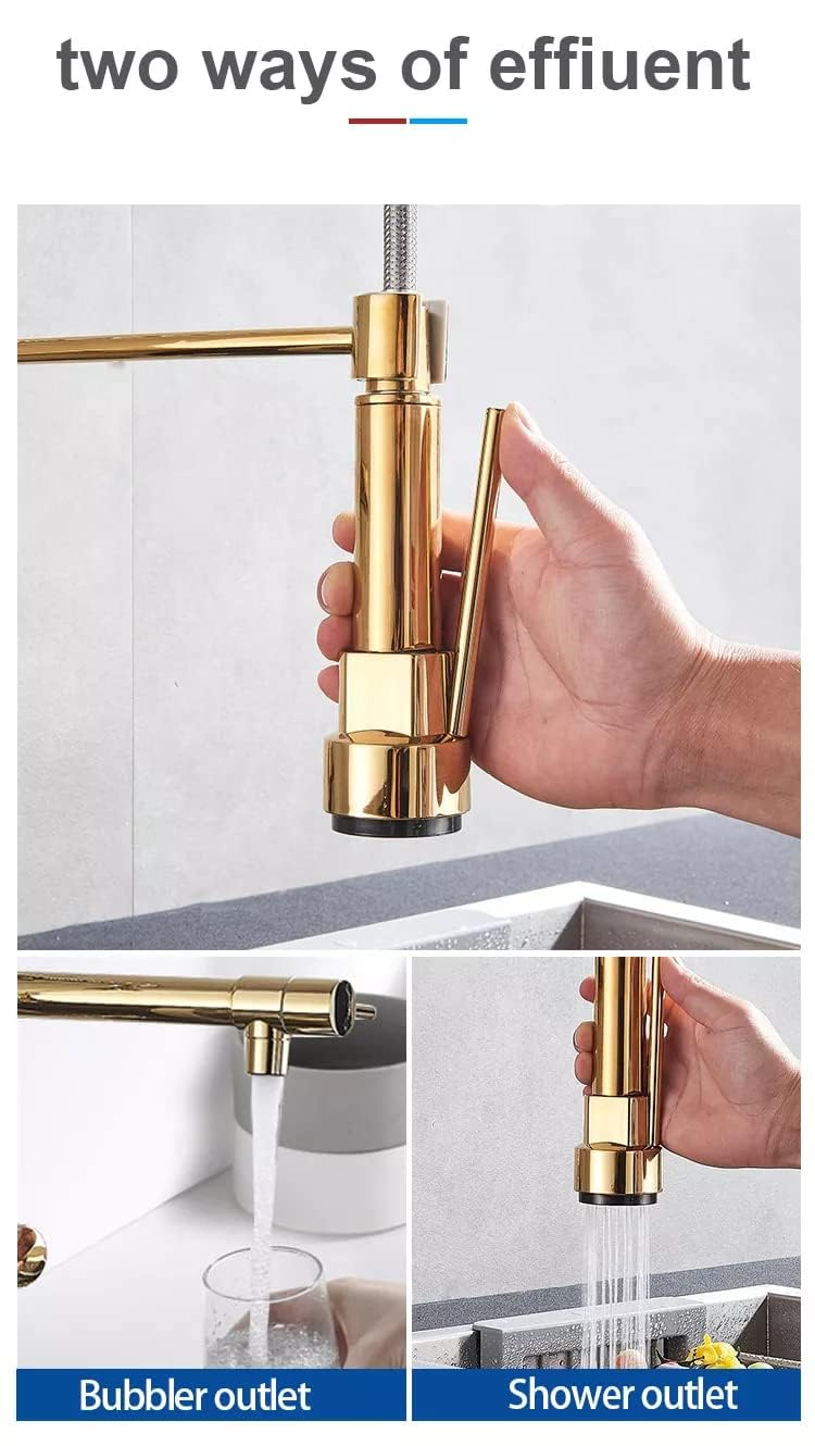 BASSINO Brass Wall-Mount Sink Tap for Kitchen Pullout Sink Tap Faucet Single Lever Kitchen Faucet-Kitchen Water Tap (Gold) (BTT-2110)