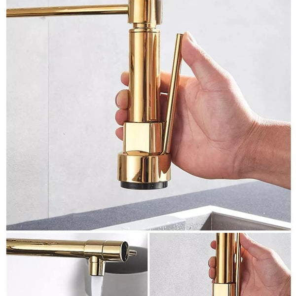 BASSINO Brass Wall-Mount Sink Tap for Kitchen Pullout Sink Tap Faucet Single Lever Kitchen Faucet-Kitchen Water Tap (Gold) (BTT-2110)