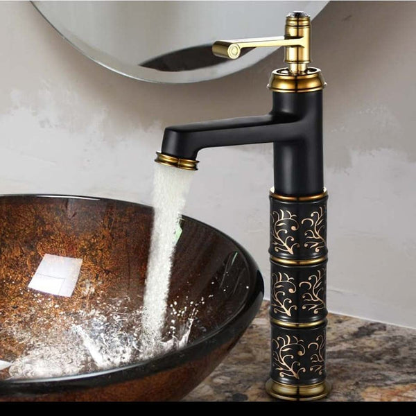 BASSINO Stylish Bathroom Faucet with Single Lever -Bathroom Basin Faucet of Brass - Hot and Cold Water Mixer Tap for Bathroom (Black) BTT_2070