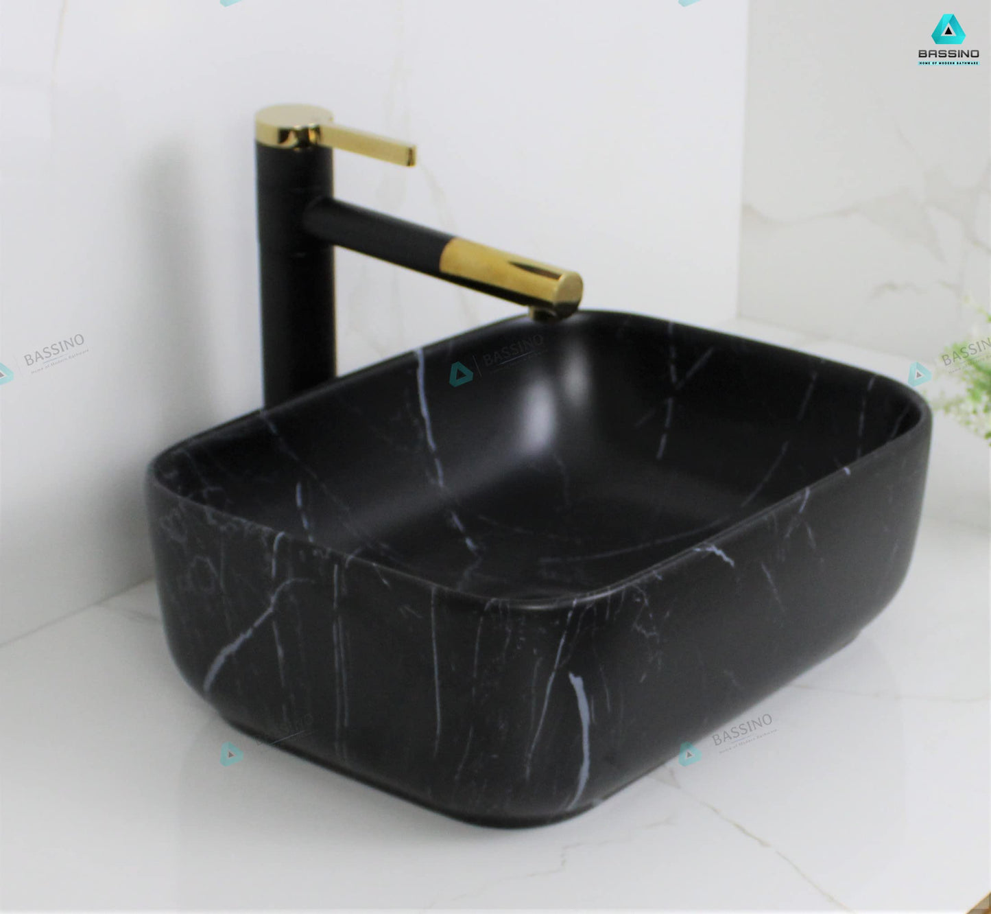 BASSINO Art Wash Basin Countertop, Tabletop Ceramic Bathroom Sink/Basin (400x300x140 mm) (BLACK)(MATT)-BTT-1425