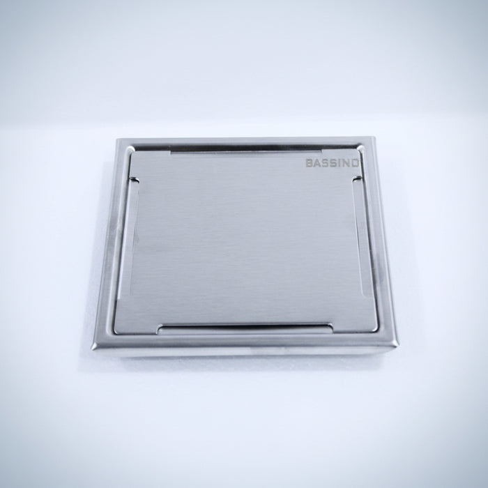 BASSINO 304 Grade Stainless Steel Floor Drain/Jali Square Plain Design with Trap
