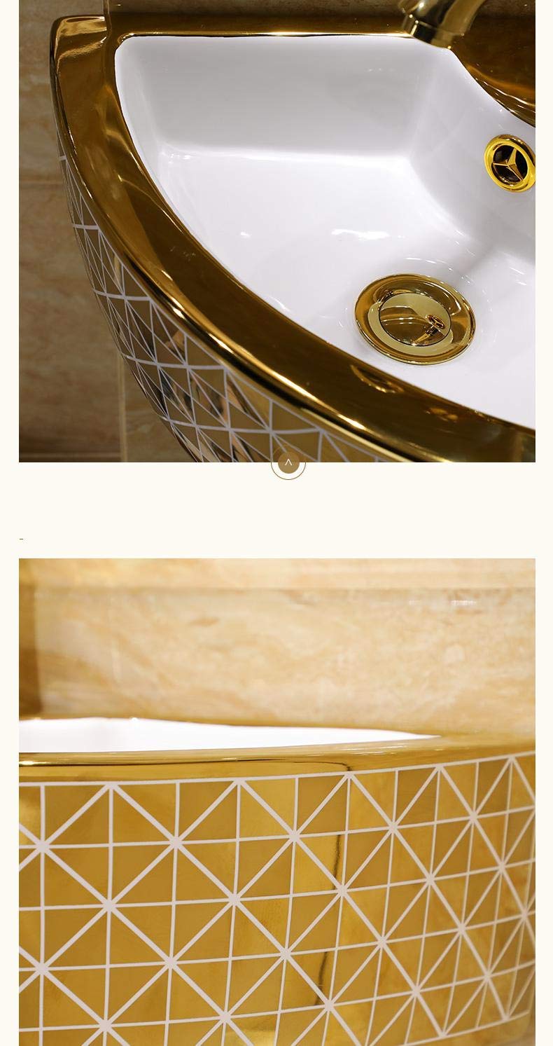 BASSINO Design Wash Basin Ceramic Tabletop Marble Bathroom Sink/Countertop Vessel Sink for Bathroom & Living Room - 435 x 320 x 130 mm (Gold)