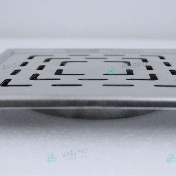 BASSINO 304 Grade Stainless Steel Floor Drain/Jali Square Plain Design with Trap