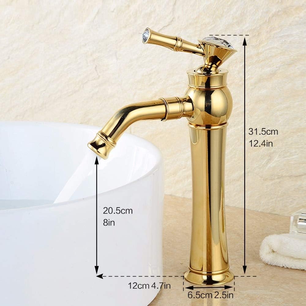 BASSINO Stylish Bathroom Faucet with Single Lever - Waterfall Bathroom Basin Faucet of Brass - Hot and Cold Water Mixer Antique Tap for Bathroom 12 Inches - (Golden)