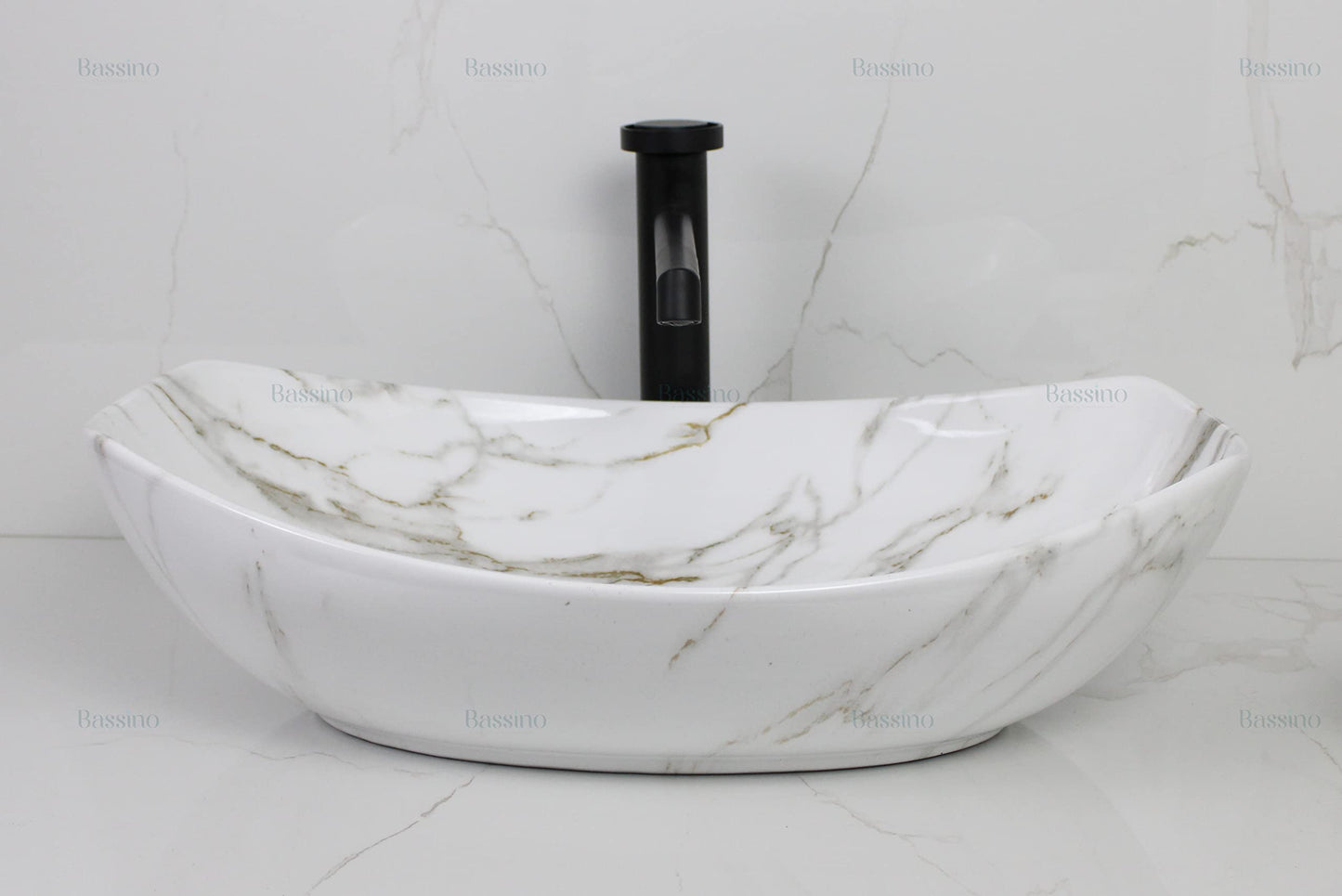 BASSINO Art Wash Basin Countertop, Tabletop Ceramic Bathroom Sink/Basin (SATVARIO MARBLE) (550 x 400 x 155 MM) - BTT-1437