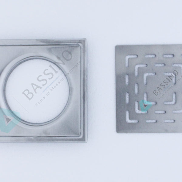 BASSINO 304 Grade Stainless Steel Floor Drain/Jali Square Plain Design with Trap