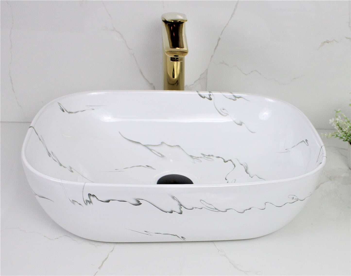 BASSINO Art Wash Basin Countertop, Tabletop Ceramic Bathroom Sink/Basin (455x325x145mm) (Marble13)