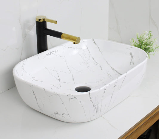 BASSINO Art Wash Basin Countertop, Tabletop Ceramic Bathroom Sink/Basin (500x 395 x 145 mm) (WHITE)(MATT)-BTT-1413