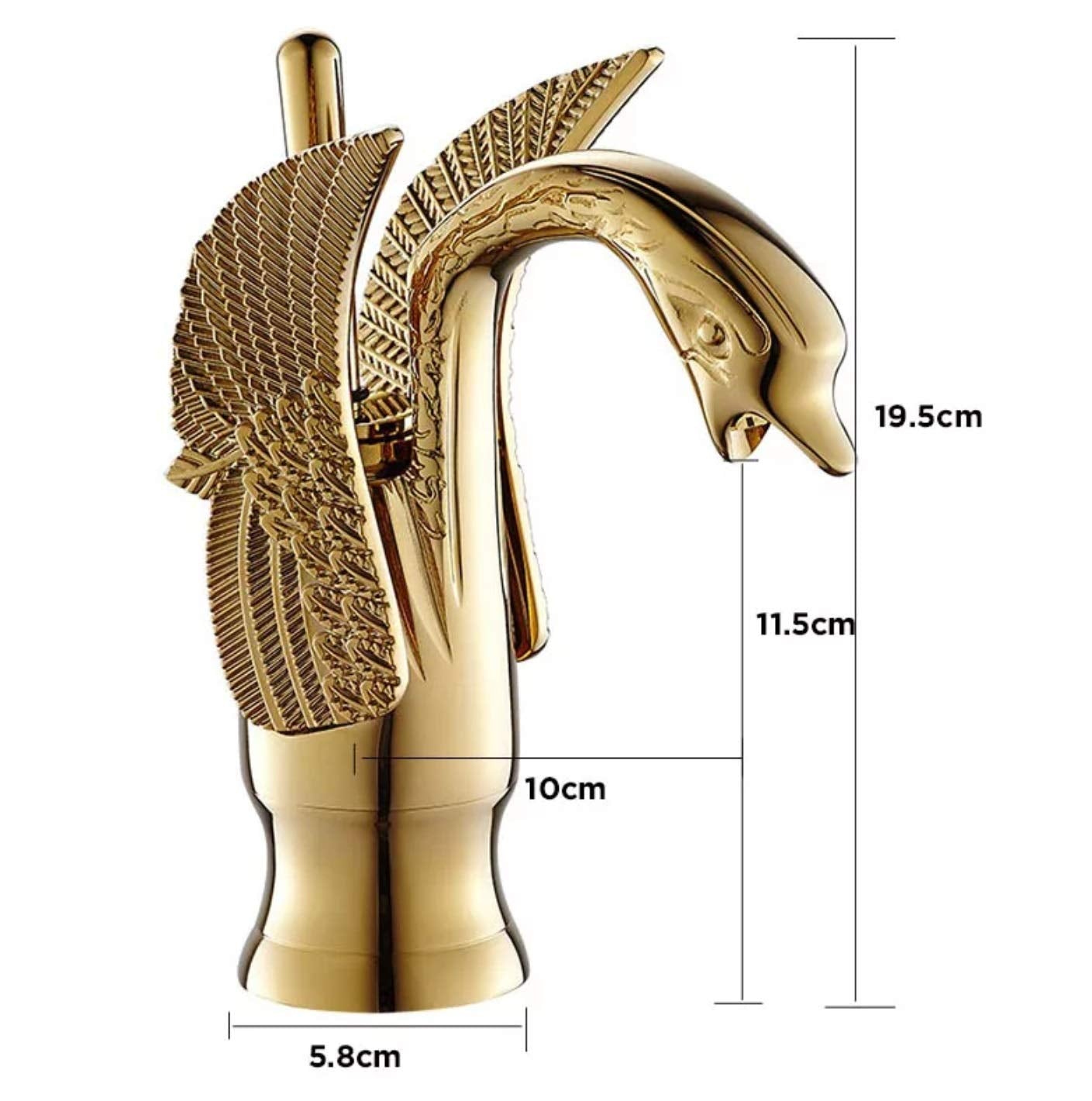 BASSINO Brass Gold Swan Shape Bathroom Sink Wash Basin Mixer Tap Single Handle Hot & Cold Waterfall Lavatory Sink Faucet for Living Room & Bathroom (BTT-2051, 8 INCH)