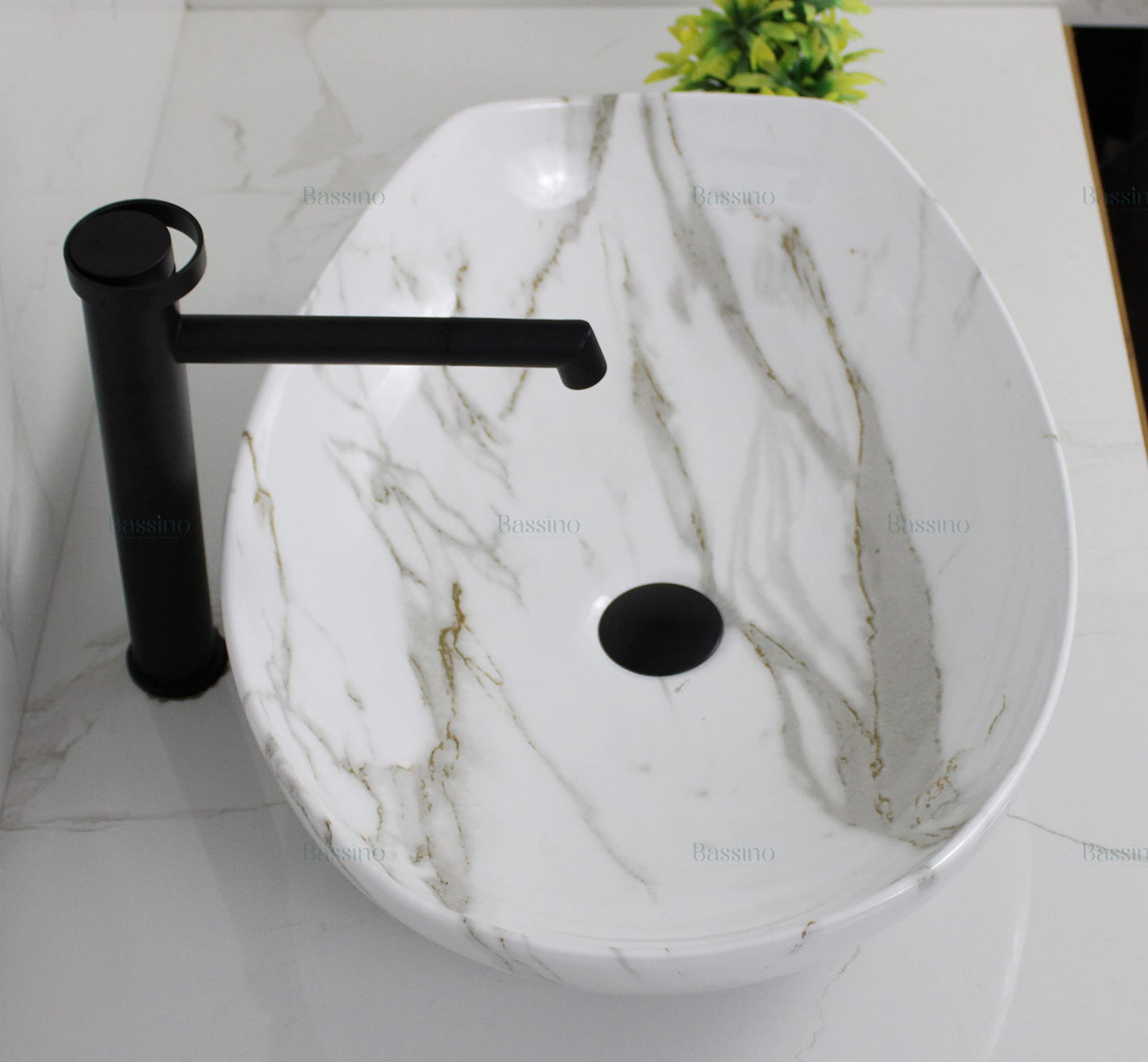 BASSINO Art Wash Basin Countertop, Tabletop Ceramic Bathroom Sink/Basin (SATVARIO MARBLE) (550 x 400 x 155 MM) - BTT-1437