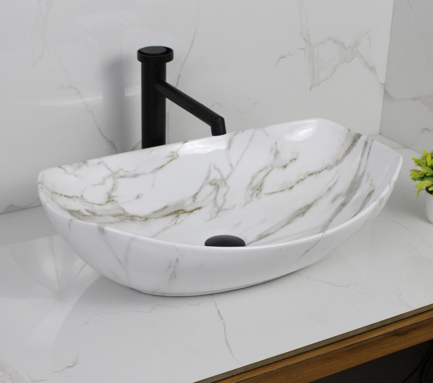 BASSINO Art Wash Basin Countertop, Tabletop Ceramic Bathroom Sink/Basin (SATVARIO MARBLE) (550 x 400 x 155 MM) - BTT-1437