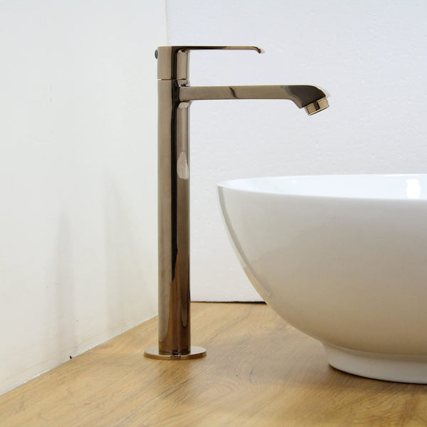 BASSINO Stylish Bathroom Basin faucets/Pillar Cock tap 12 inch Brass tap for Counter top/Table top Basin (Primo Series, White Rose Gold)