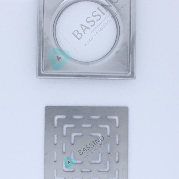 BASSINO 304 Grade Stainless Steel Floor Drain/Jali Square Plain Design with Trap