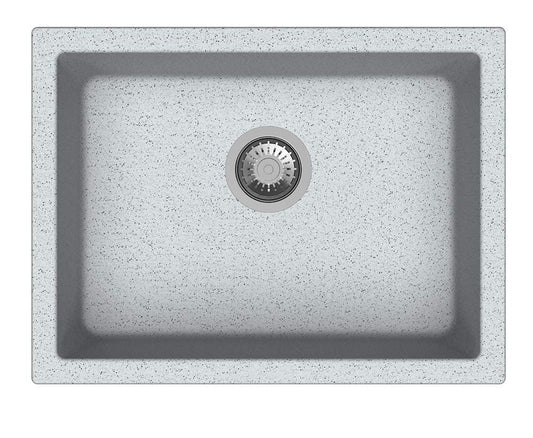 BASSINO Granite/Quartz Kitchen Sink - 24 x 18 x 8 inch Vessel Sink,undermount kitchen sink with sink coupling/Waste Pipe (Granite GreyStone)