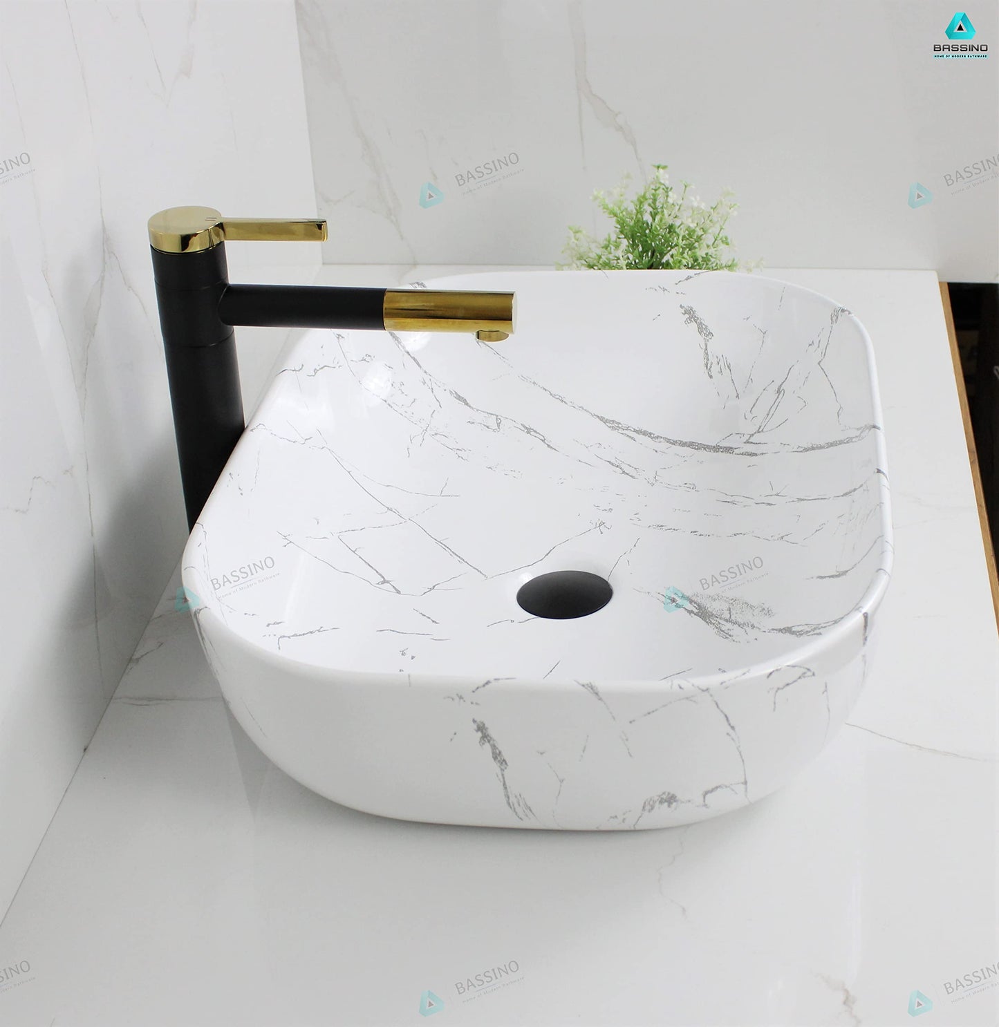 BASSINO Art Wash Basin Countertop, Tabletop Ceramic Bathroom Sink/Basin (500x 395 x 145 mm) (WHITE)(MATT)-BTT-1413