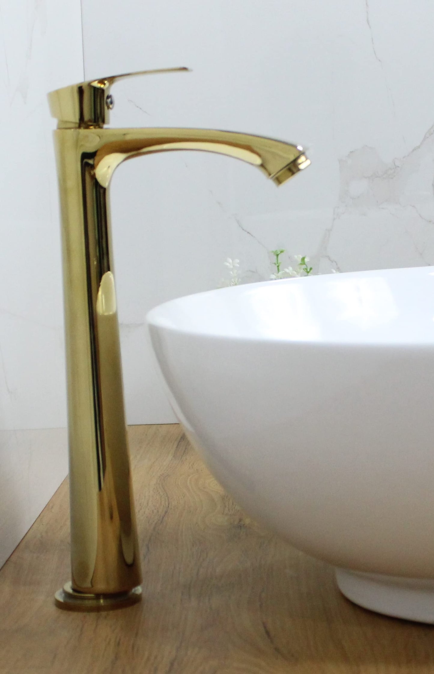 BASSINO Brass Stylish Bathroom Counter top Basin faucets/Pillar Cock tap (12 inch) (Gold)