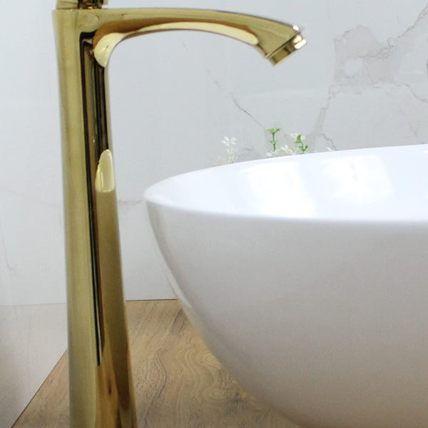 BASSINO Brass Stylish Bathroom Counter top Basin faucets/Pillar Cock tap (12 inch) (Gold)
