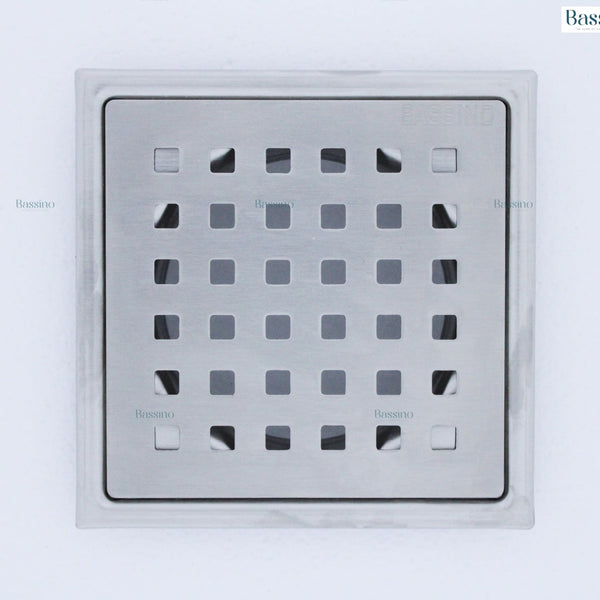 BASSINO 304 Grade Stainless Steel Floor Drain/Jali Square Plain Design with Trap