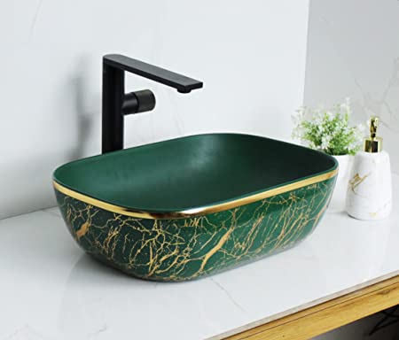 BASSINO Art Wash Basin Countertop, Tabletop Ceramic Bathroom Sink/Basin  (455 x 325 x 145 MM)