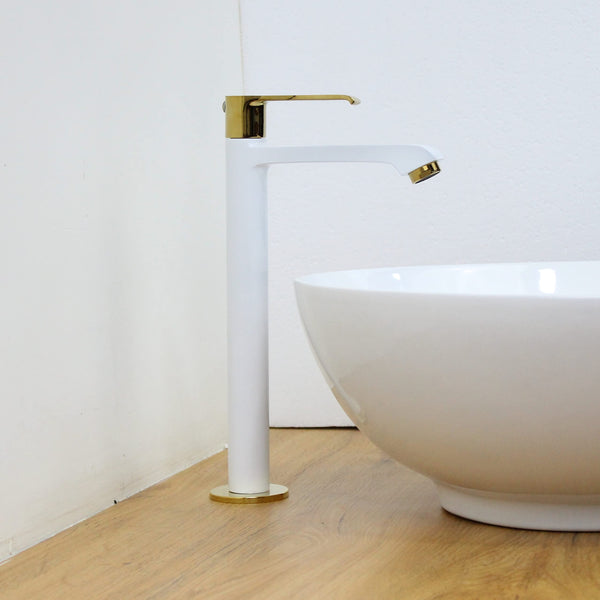 BASSINO Stylish Bathroom Basin faucets/Pillar Cock tap 12 inch Brass tap for Counter top/Table top Basin (Primo Series, White Gold)