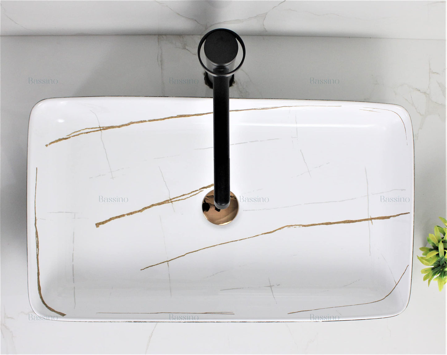 BASSINO Art Wash Basin Countertop, Tabletop Ceramic Bathroom Sink/Basin (BROWN MARBLE) (610 x 335 x 110 MM) - BTT-1450