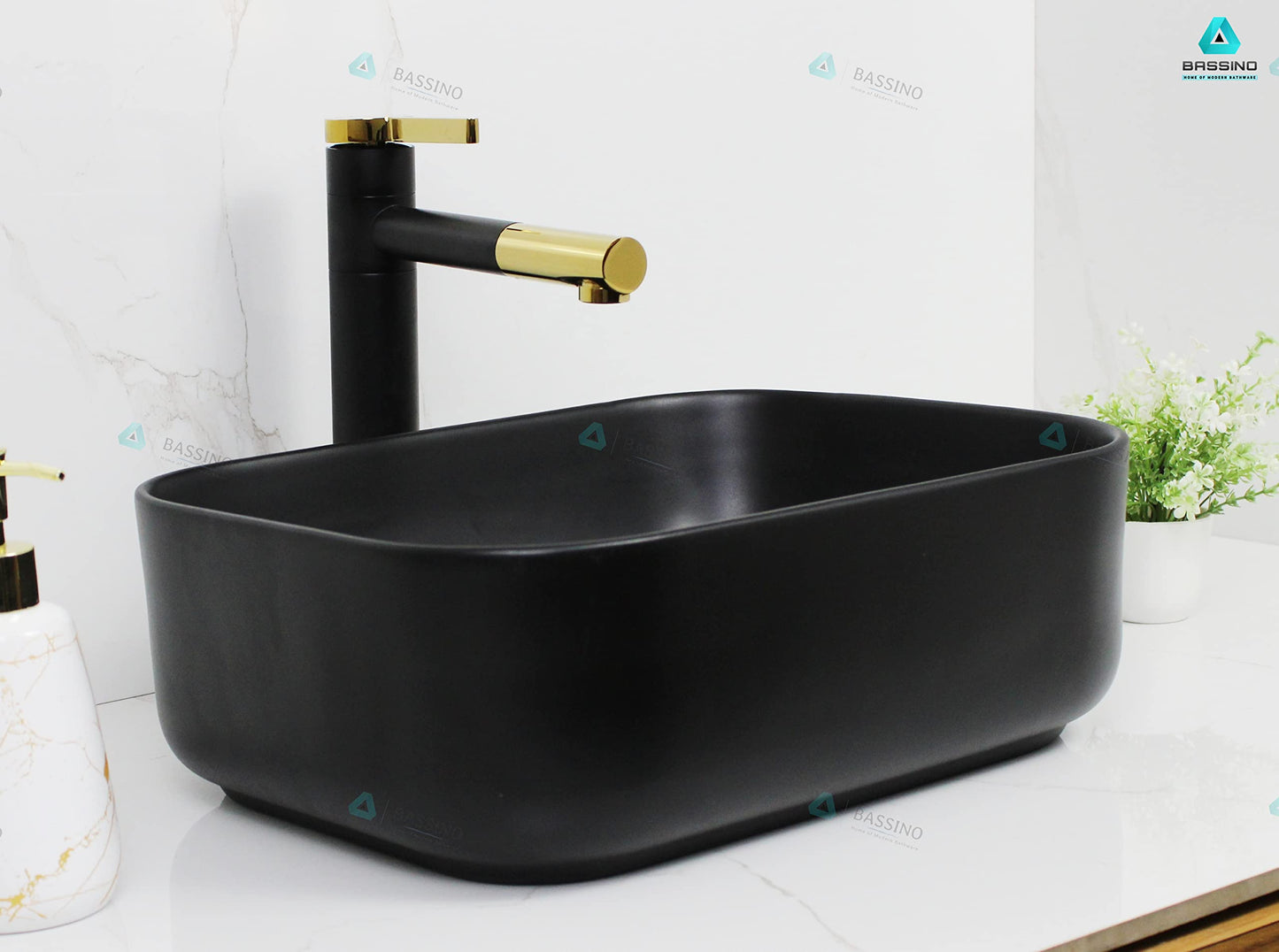 BASSINO Art Wash Basin Countertop, Tabletop Ceramic Bathroom Sink/Basin (400x300x140mm) (GR-132)