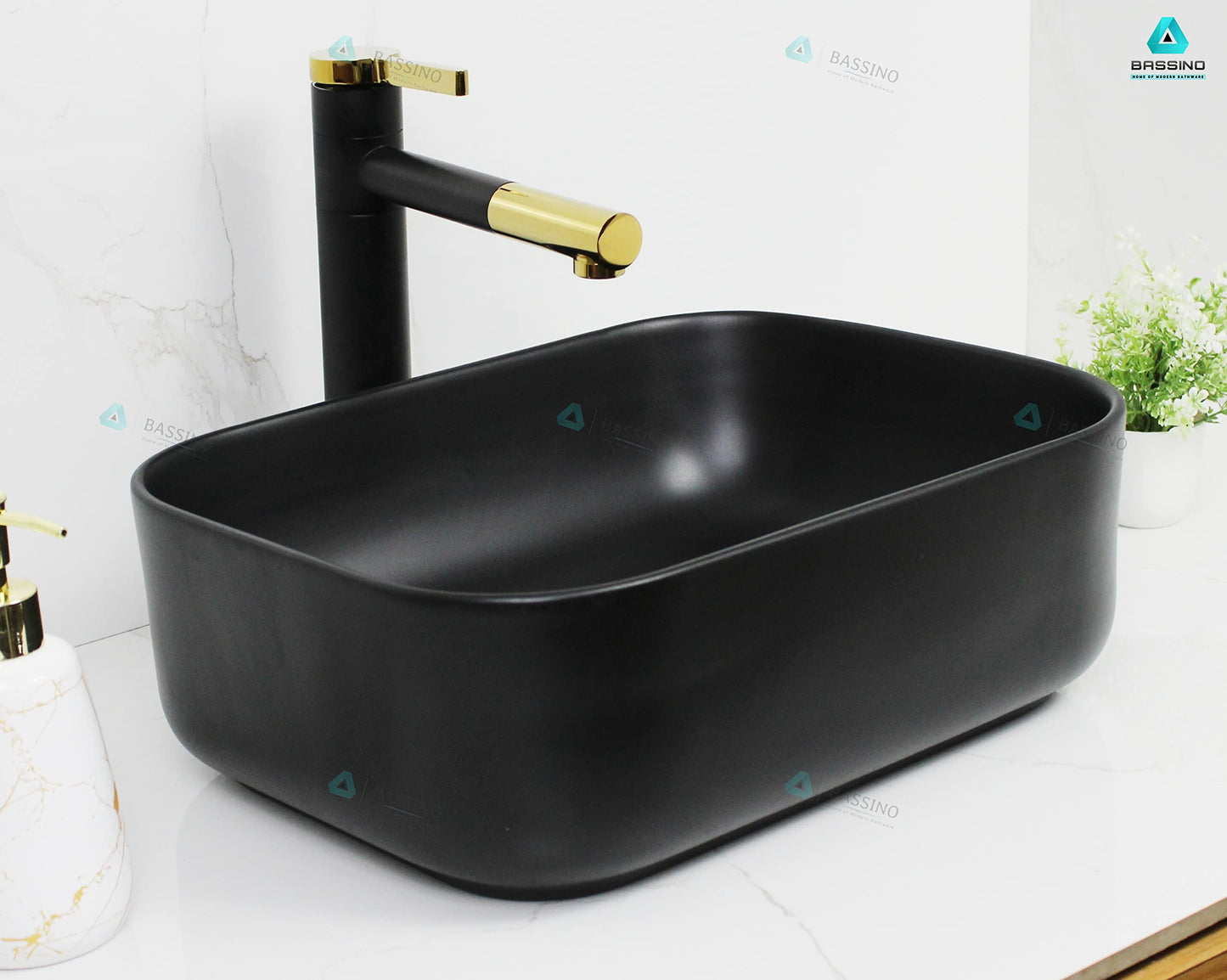 BASSINO Art Wash Basin Countertop, Tabletop Ceramic Bathroom Sink/Basin (400x300x140mm) (GR-132)