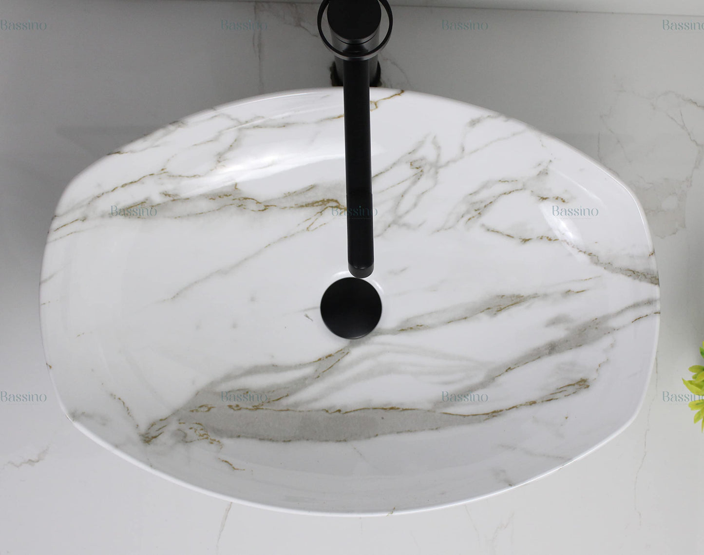 BASSINO Art Wash Basin Countertop, Tabletop Ceramic Bathroom Sink/Basin (SATVARIO MARBLE) (550 x 400 x 155 MM) - BTT-1437