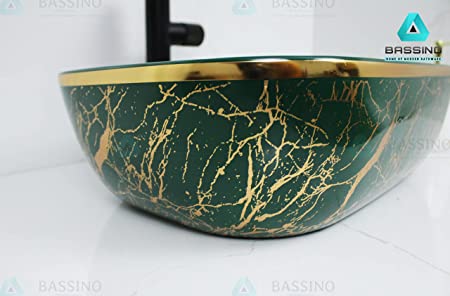 BASSINO Art Wash Basin Countertop, Tabletop Ceramic Bathroom Sink/Basin  (455 x 325 x 145 MM)