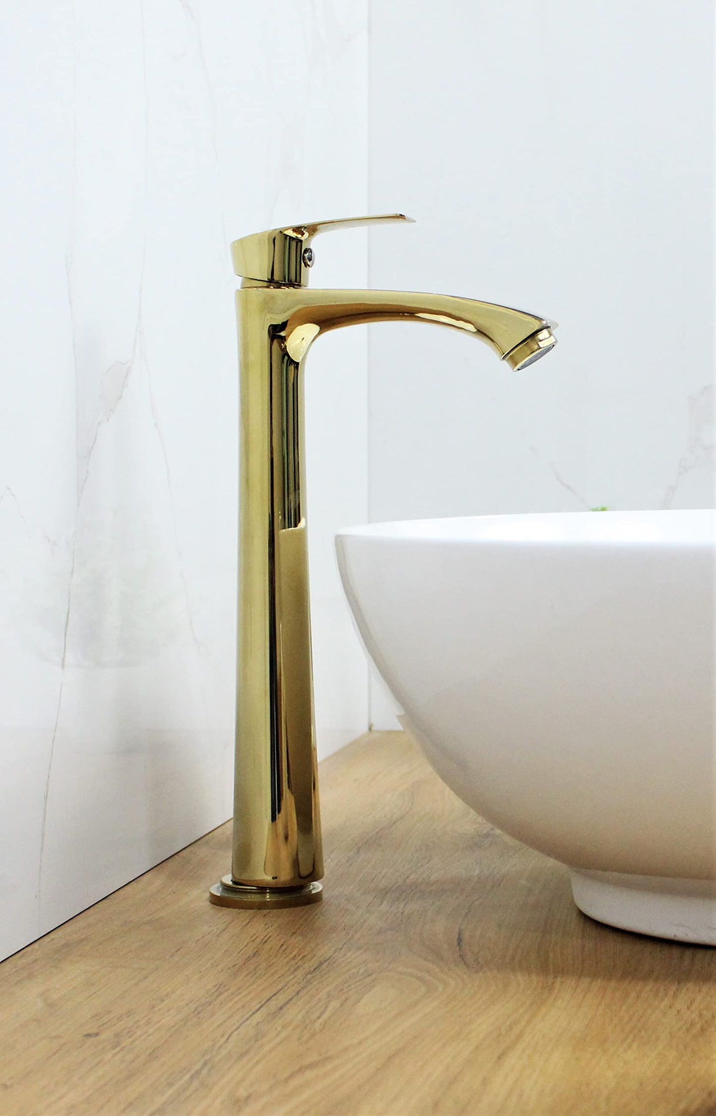 BASSINO Brass Stylish Bathroom Counter top Basin faucets/Pillar Cock tap (12 inch) (Gold)