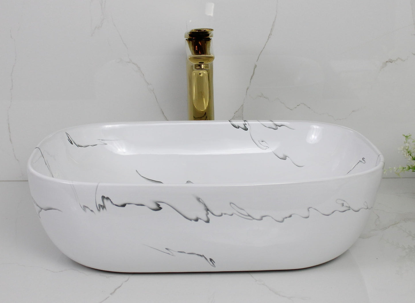 BASSINO Art Wash Basin Countertop, Tabletop Ceramic Bathroom Sink/Basin (455x325x145mm) (Marble13)