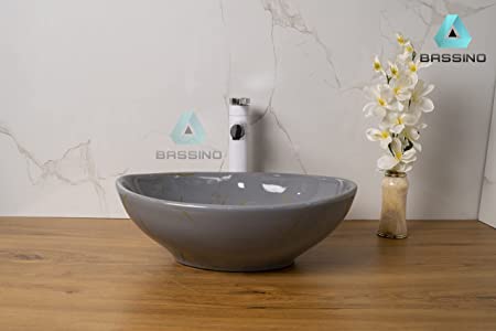 BASSINO Art Wash Basin Countertop, Tabletop Ceramic Bathroom Sink/Basin (410x340x145mm)