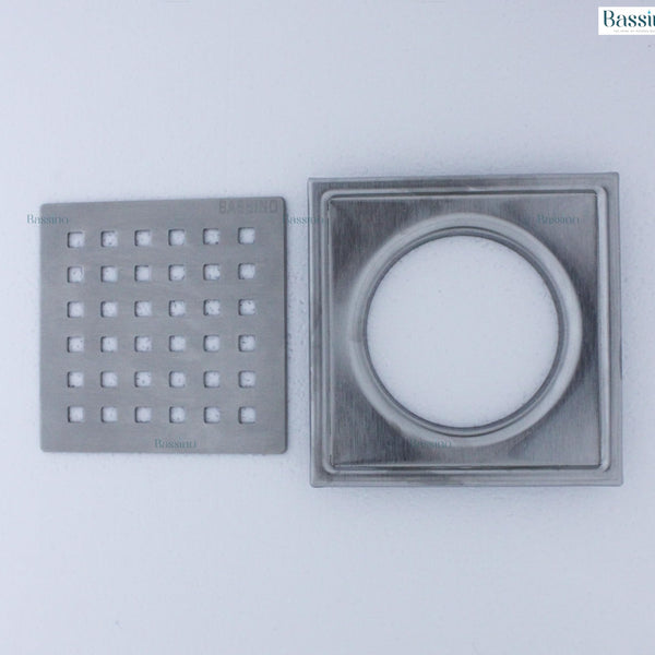 BASSINO 304 Grade Stainless Steel Floor Drain/Jali Square Plain Design with Trap