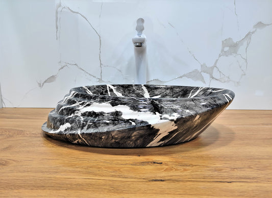 BASSINO Art Wash Basin Countertop, Tabletop Ceramic finish Bathroom Sink/Basin (465x320x115mm) (GREY MARBLE)